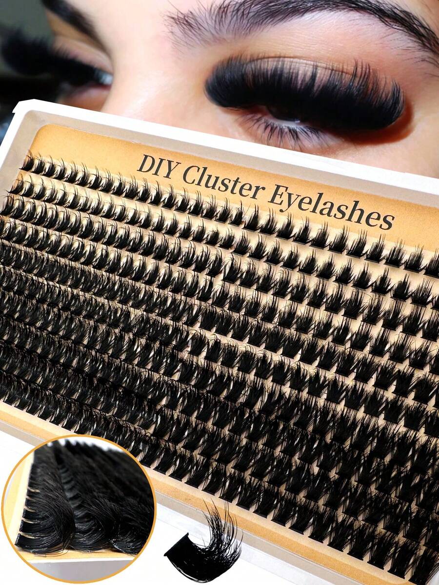 (D Cur 260 Peças/340 Peças Cluster) 80D+100D/100D+200D Cílios Postiços 3D Grossos e Fofos 10-18mm de Visco de Vison Sintético, Como Extensão de Cílios, Volume Multicamadas, Cílios Individuais DIY, Cílios Cluster Dramáticos D Curl para Fazer em Casa