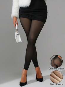 2/1 Peça Legging Térmica Feminina para Outono/Inverno, Meia-Calça Elástica Transparente Falsa, Meia-Calça que Valoriza as Pernas, Meia-Calça Preta Sem Costura no Cavalo, Comprimento Cropped, Adequada para Halloween, Natal, Dia dos Namorados, Uso Diário, 5-15℃ - Multicolorido - Visão 1