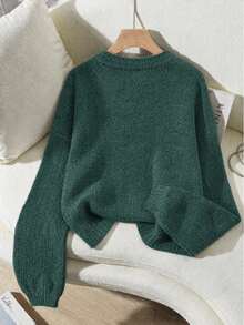Plus Size Women's Knit Top, Lamb Pattern, Long Sleeve Round Neck Regular Fit Sweater, Ideal Choice For Autumn Fall - Green - View 3