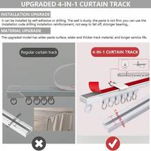 4-In-1 Adhesive + Drill-Free Curtain Track System - Ceiling/Wall Mount, Adjustable Length, Easy Installation For Bathrooms, Windows, Bathrooms, Room Dividers, Cabinets & More - Self-adhesive and Drillable Installation Upgrade Version - View 4