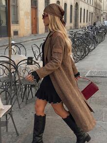 Autumn/Winter Casual Ruffle Knit Dress - Black - View 5