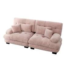 Rosa Chenille Ecksofa für Wohnzimmer, 2er Sofas mit Lendenkissen - Rosa 2-Sitzer - Übersicht 5