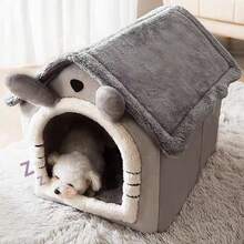 All-Season Pet Villa Bed, Semi-Enclosed Cat & Dog House, Warm Anti-Slip House-Shaped Pet Bed - Grey - View 6