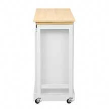 Kitchen Island On Wheels, Kitchen Island With Extendable Dining Corner, Waste Compartment And Drawers, Mobile Freestanding Kitchen Island, Ideal For Kitchen And Dining Room (White) - 白色+自然木材色 - 查看 10