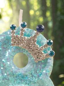 1pc Ice Blue Glitter Number Birthday Candle 0-9, Luxury Crown Style, Suitable For Girls' First Birthday Party, Princess Theme Cake Decoration, Kids Dessert Decoration - Ice Blue - View 5