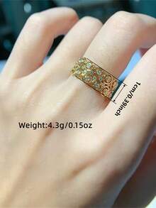 1件復古立方鋯石女款戒指，婚禮訂婚派對珠寶，情人節禮物 - 金黃色 - 查看 6
