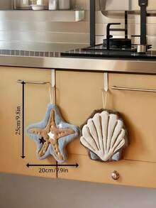 Cute Ocean Theme Hanging Towel, Soft Absorbent Plush Material, Starfish And Shell Design, With Hanging Ring, Suitable For Bathroom And Kitchen Decoration - Coffee Brown - View 4