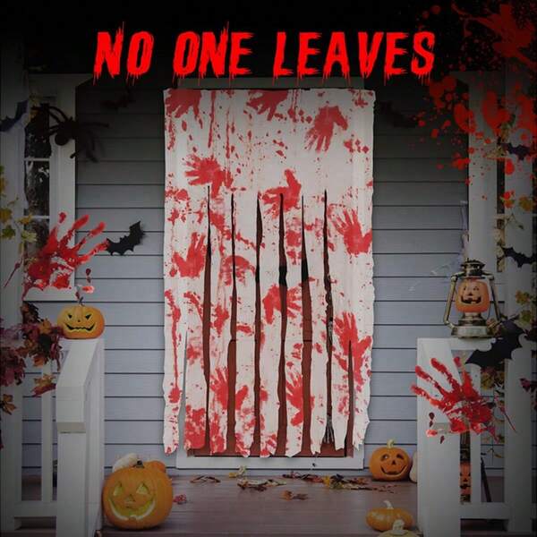 Halloween Decoration Door Curtain With Bloody Handprint, Party Haunted House Entrance Hanging Prop For A Scary Atmosphere