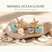 1 Pair Starfish Shell Stud Earrings, Luxury Niche High-End Versatile Dreamy Pink Starfish Earrings - Starfish Shells - View 7