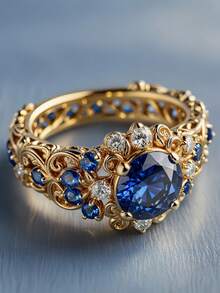 Luxury 14K Gold Plated Copper Ring, Inlaid With Synthetic Cubic Zirconia, Elegant Design, Perfect Wedding Ring, Anniversary Gift Or Birthday Jewelry, Wedding Ring - Gold - View 1