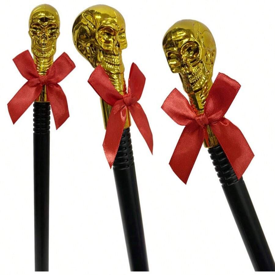 Coroa de Rei com Cruz de Rubi em Prata & Ouro, Conjunto de Cetro com Caveira de Prata, Adereços de Festa de Fantasia Real de Halloween, Acessórios para se Vestir - Multicolorido - Visão 1