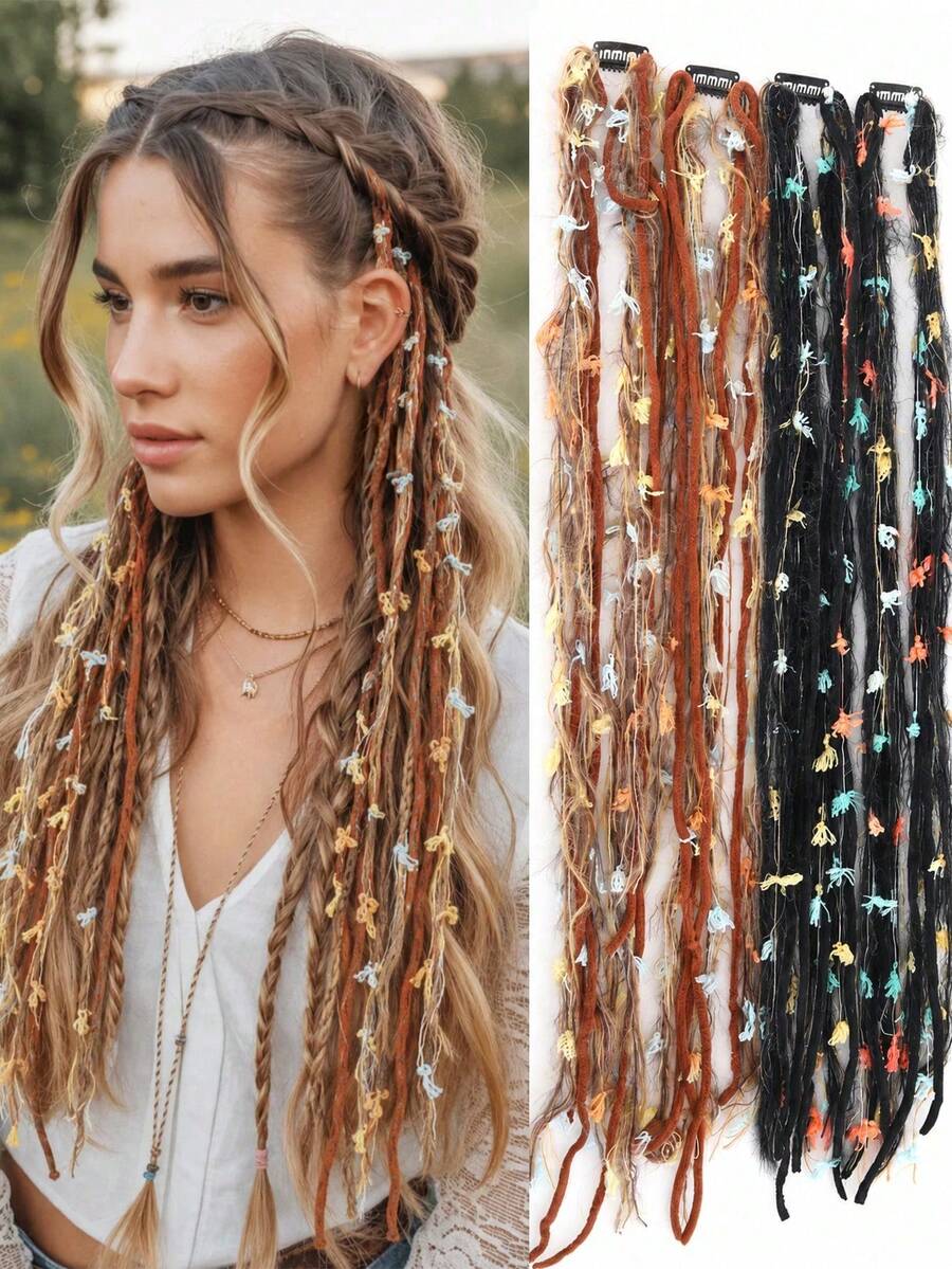 Merlad Braided Colorful Rope Dreadlocks Gradient Hair Tie Niche Wool Braid Hair Tie Women's,Clips For Hair - Multicolor - View 1