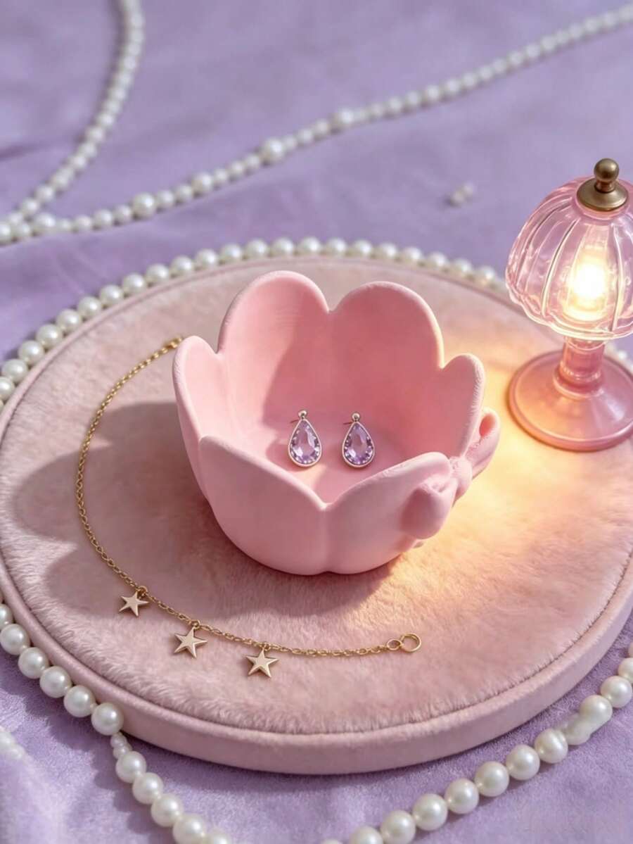 1/2pcs 3.15 Inch Cute Pink Bow Tray Hair Accessory Storage Box, Suitable For Baby Girl Hair Clips And Hair Rings, Nursery Mini Decorative Jewelry Organizer - Multicolor - View 1