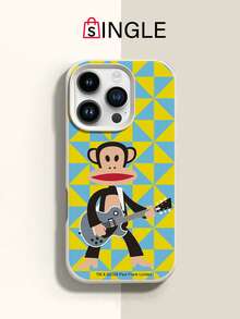 Officially Licensed Paul Frank Liquid Silicone Phone Case, Full Coverage Anti-Drop Protection For Camera, Cartoon Monkey Playing Guitar And Triangle Patchwork Pattern, New Style Suitable For Phone11/12/13/14/15/16/17/18Pro Max Series Phones, Holiday Gift, Daily Commute, Daily Anti-Drop Highly Attractive Model - Multicolor - View 1