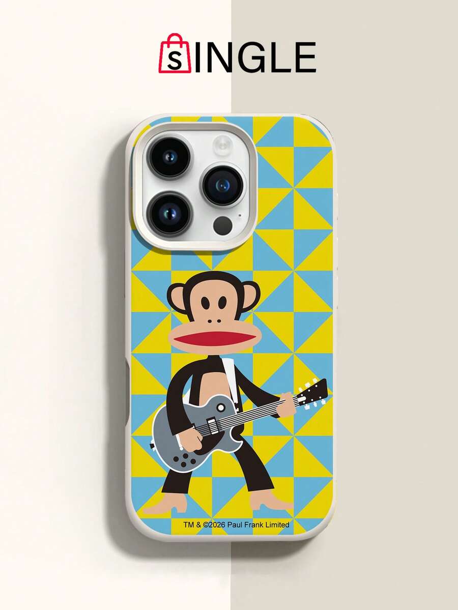 Officially Licensed Paul Frank Liquid Silicone Phone Case, Full Coverage Anti-Drop Protection For Camera, Cartoon Monkey Playing Guitar And Triangle Patchwork Pattern, New Style Suitable For Phone11/12/13/14/15/16/17/18Pro Max Series Phones, Holiday Gift, Daily Commute, Daily Anti-Drop Highly Attractive Model - Multicolor - View 1