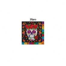 10/20/50Pcs,Day Of The Dead Colorful Sugar Skull Disposable Tableware Including 7Inch & 9Inch Paper Plates,Cups & Napkins With Rainbow Stripe Patterns For Mexican Carnival Parties,Suger Skull Paper - Multicolor - View 13