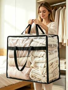 3/2/1pc Large Capacity Clothes Storage Bag, Foldable Clothes Storage Bag, College Dorm Essential, Transparent PVC Storage Bag, Moisture-Proof & Dust-Proof Storage Bag, Moving Storage Bag, Multi-Functional Storage Box With Flap And Visible Window, Home Supplies, Quilt Dust-Proof Bag, 3D Storage Bag, Back To School/Graduation Season Essential, Bedroom, Wardrobe Clothes Storage Bag, Easy To Fold, Space-Saving, Durable,Bedroom Room Decor,Back To School - Multicolor - View 1