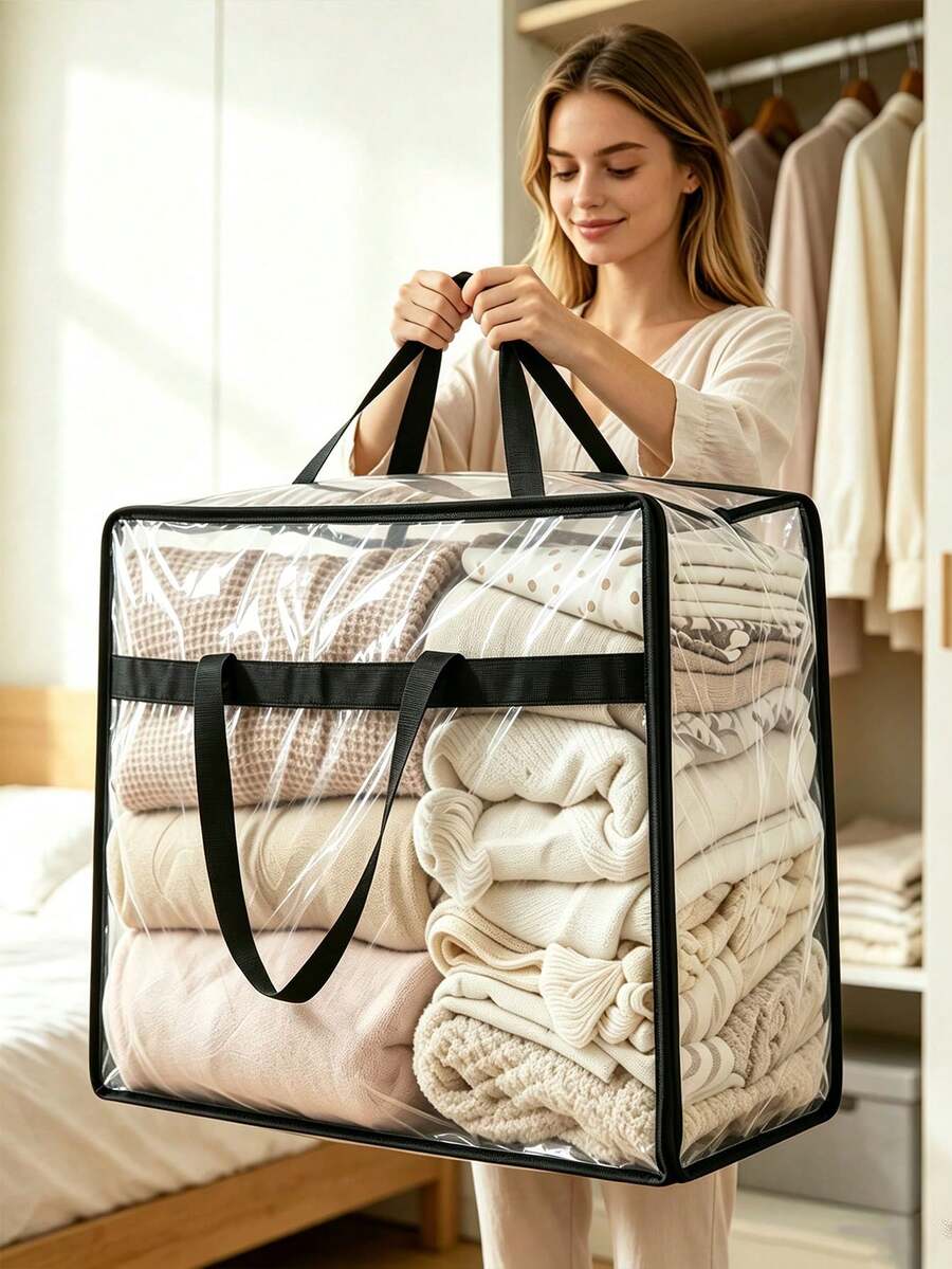3/2/1pc Large Capacity Clothes Storage Bag, Foldable Clothes Storage Bag, College Dorm Essential, Transparent PVC Storage Bag, Moisture-Proof & Dust-Proof Storage Bag, Moving Storage Bag, Multi-Functional Storage Box With Flap And Visible Window, Home Supplies, Quilt Dust-Proof Bag, 3D Storage Bag, Back To School/Graduation Season Essential, Bedroom, Wardrobe Clothes Storage Bag, Easy To Fold, Space-Saving, Durable,Bedroom Room Decor,Back To School - Multicolor - View 1