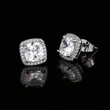 MDFUN 1/2pcs 18K White Gold Plated Round & Square Zirconia Cubic Diamond Halo Stud Earrings - Silver - View 10