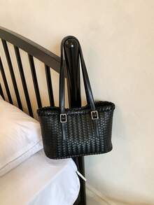 Commuter Handmade Woven Bag 2026 Spring/Summer New Large Capacity Textured Tote Bag Shoulder Handbag - Black - View 8
