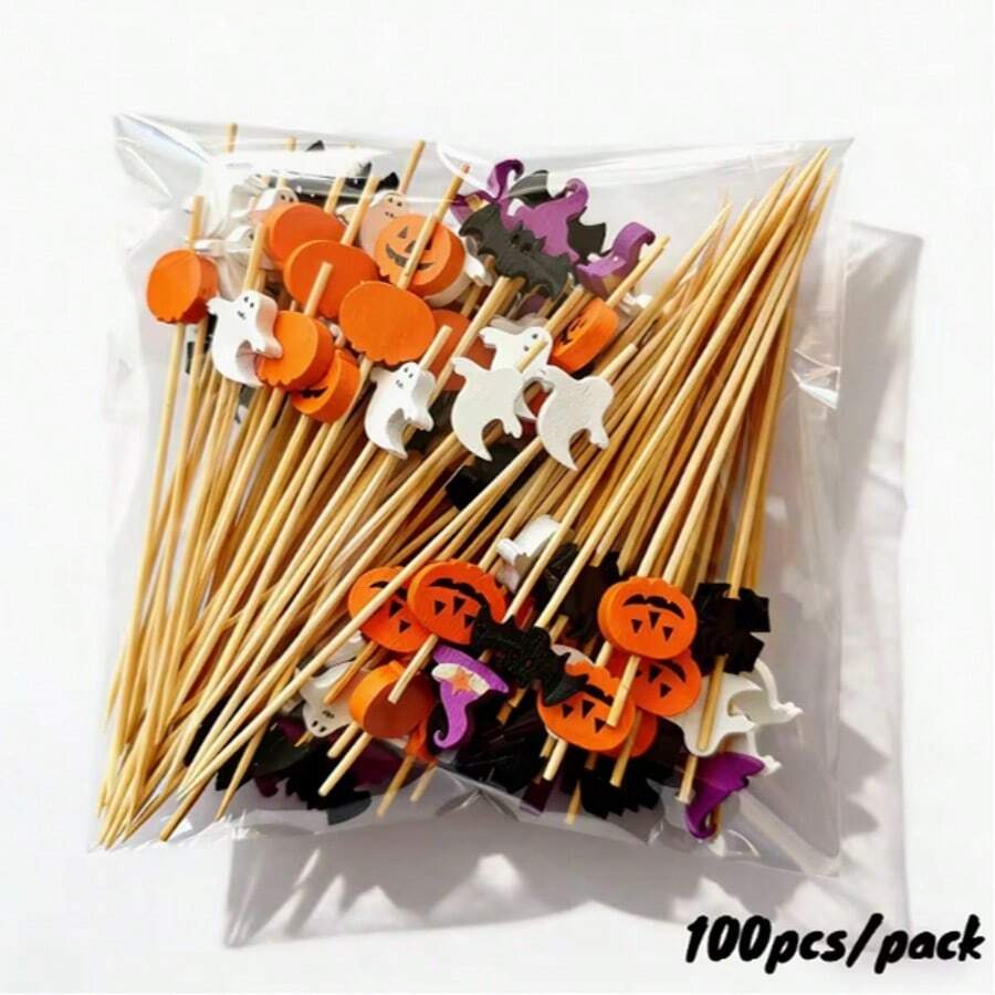 100 st/50 st tropiska cocktailpinnar, Monster cocktailpinnar, festdekoration tandpetare, hawaiianska bambupinnar, frukt- och aptitretarepinnar för mat och dryck, Halloween-present - Multifärgad - Visa 1