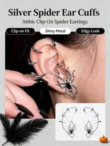 Women's Gothic Spider Earrings - Halloween Silver Ear Hooks, Exaggerated Wavy Spider Claw Dangle Earrings, Dark Punk Horror Jewelry, Perfect Cosplay Party Accessory, Ideal Holiday Gift - Multicolor - View 3