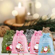 1/8/16pcs,Christmas Decorations, Christmas Tree Decorations, Gift Bags, Burlap Gift Bags, Wedding Burlap Bags, Yarn Drawstring Linen Jewelry Bags, Suitable For Birthdays, Parties - Multicolor - View 4