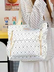Bolso Tote/Bandolera de Gran Capacidad con Estampado de Letras de Moda Casual, Adecuado para Universidad/Aula/Desplazamiento/Trabajo/Oficina/Vacaciones/Fiesta/Viaje y Otras Ocasiones, Adecuado para Niñas, Estudiantes Universitarias, Mujeres Jóvenes, Perfecto para Llevar Libros, Compras, Útiles Escolares, Bolso Tote de Gran Capacidad, Diseño de Múltiples Bolsillos, Adecuado para Playa, Escuela, Trabajo y Uso Diario. - Blanco - Ver 6