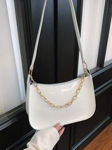 Bolso de hombro y axila con cadena y relieve de cocodrilo de moda - Blanco - Ver 2