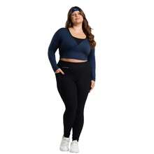 Casualizze Pilates Wrap Blouse, Cropped Top, V-Neck, Long Sleeves, Fitness Style, Tie Detail, Soft And Comfortable Viscose, One Size Fits Sizes 38 To 44 (Brazilian Sizes). - 藏蓝色 - 查看 4