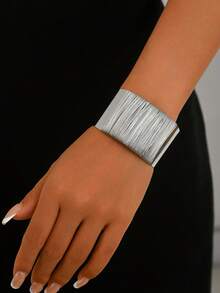 1pc Metal Minimalist Open Cuff Bracelet (Adjustable Size) - Silver-b1554 - View 2