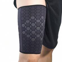 Pure Black Honeycomb Knit High Elasticity Thigh Compression Guard, Sports Fitness Running Thigh Protection Sleeve - Multicolor - View 5