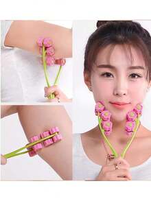 1pc Floral Design Facial Roller Massager - 6-Wheel Facial Contouring Massager, Targeted For Double Chin; Suitable For Home Use, Beauty Salon, Spa, Travel And Vacation - Multicolor - View 7