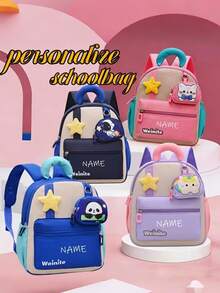 Customizable Name Personalized Schoolbag 1pc Cartoon Star Animal Pattern Cute Fashionable Backpack Removable Coin Purse Large Capacity Lightweight - Multicolor - View 2
