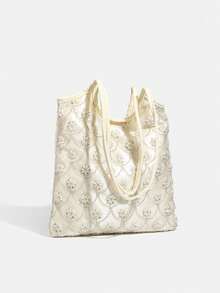 2026 New Beige Beaded Mini Phone Bag, Women's Shoulder Bag, Banquet Bag, Fashionable Commuting Bag, Daily Travel Charm Versatile Casual Crossbody Bag - Beige - View 7