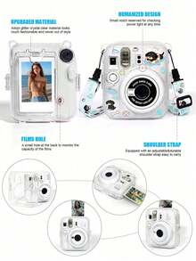 Hard PC Camera Protective Case For Fujifilm Mini 13, Anti-Drop Anti-Scratch Transparent Protective Shell + Adjustable Printed Lanyard + DIY Cartoon Stickers, Durable Anti-Yellowing Protective Cover Suitable For Travel, Outdoor And Daily Photography - View 6
