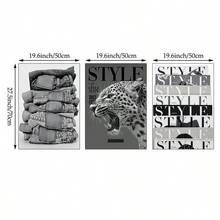 1/3件裝黑白時尚豹紋帆布藝術畫，丹寧層疊海報風格雜誌版面印刷，現代極簡奢華牆面裝飾，適合臥室、客廳、辦公室、公寓居家裝飾，無框 - 彩色 - 查看 24