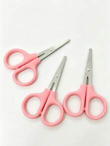 1/3/5pcs Portable Round Edge Safety Craft Scissors, Sharp Durable Smooth Steel Blade + Dual Finger Ring Ergonomic Plastic Handle, Pure Pink Minimalist Style Student Stationery - Pink Plastic Scissors - View 6