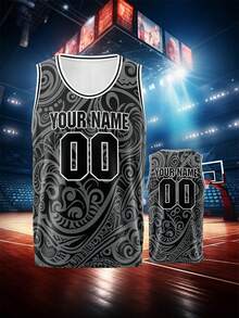 2026 Summer/Autumn Basketball Team Name And Number, Plus Size Basketball Jersey, Casual , Round Neck Tank Top, Game Day Apparel Sports - Multicolor - View 2