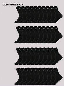CLIMPRESSION 1/10/20/30/40 Pairs Cotton Half Crew Socks With Letter M Printing Solid Black Mid Calf Casual Socks Daily Wear - Black - View 14