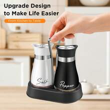 2pcs Salt And Pepper Shaker Set, Salt And Pepper Shakers With Base, Refillable Salt Shaker, 4oz Bottle, Modern Farmhouse Kitchen, Creative Kitchen Gift, Kitchen Essentials, Modern Design, Modern Kitchen Decor, High Quality Kitchenware - Multicolor - View 3