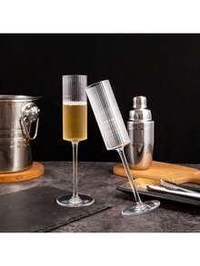 NEW Vertical Stripe Champagne Flute, 5.5 Oz (Approx. 155.9 G) Durable Reusable Champagne Glass - Modern Elegant, Suitable For Weddings, Parties, Anniversaries, Christmas, Birthdays - View 5