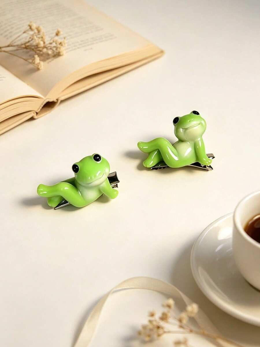 2pcs Cute Cartoon Frog Hair Clips For Women, Funny Hair Accessories, Suitable For Daily Use, Gift Choice - Multicolor - View 1