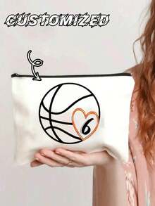 1pc Customized Personalized Tennis Racket Pattern Design Makeup Bag - Customized Name Cosmetic Bag, Neutral Zipper Toiletry Bag - Multicolor - View 7