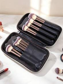 1pc Handheld Makeup Brush Storage Bag, Silver, Double Zipper, Travel Portable, Multi-Compartment, Dust-Proof Makeup Bag (Makeup Brushes Not Included) - Multicolor - View 7