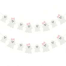 BCCSNNM Cute Halloween Ghost Decor, 2pcs Pre-Strung Pink & White Glitter Ghost Garlands - Suitable For Haunted House, Doorway, Indoor/Outdoor Home, Luxury Party Decoration - Multicolor - View 2