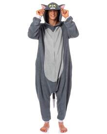Tom & Jerry Union Suit Men's Tom Kigurumi Fleece Hooded Costume Pajama (2XL/3XL) - Grey - View 1