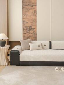 1PC Chenille Fabric, Non-Slip Bottom Design, Solid Color Sofa Cushion Cover, Pet-Friendly Sofa Cushion, Living Room Sofa Back Cushion, Armrest Cushion, Pillowcase, Modern Minimalist Style, Suitable For Bedroom, Study, Living Room And Other Home Decor - Beige - View 3