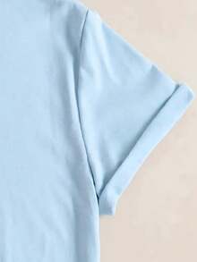 Little Apple Print Short Sleeve T Shirt, Casual Short Sleeve, Perfect Choice For Summer Comfortable Women's Fashion Breathable - 薄荷藍 - 查看 3