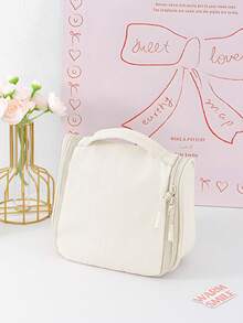 1Pc Plain Waterproof Hanging Hook Travel Toiletry Bag Large Capacity Multi Pocket Foldable Cosmetic Makeup Storage Handbag For Women Trip Gym Shower - Multicolor - View 15